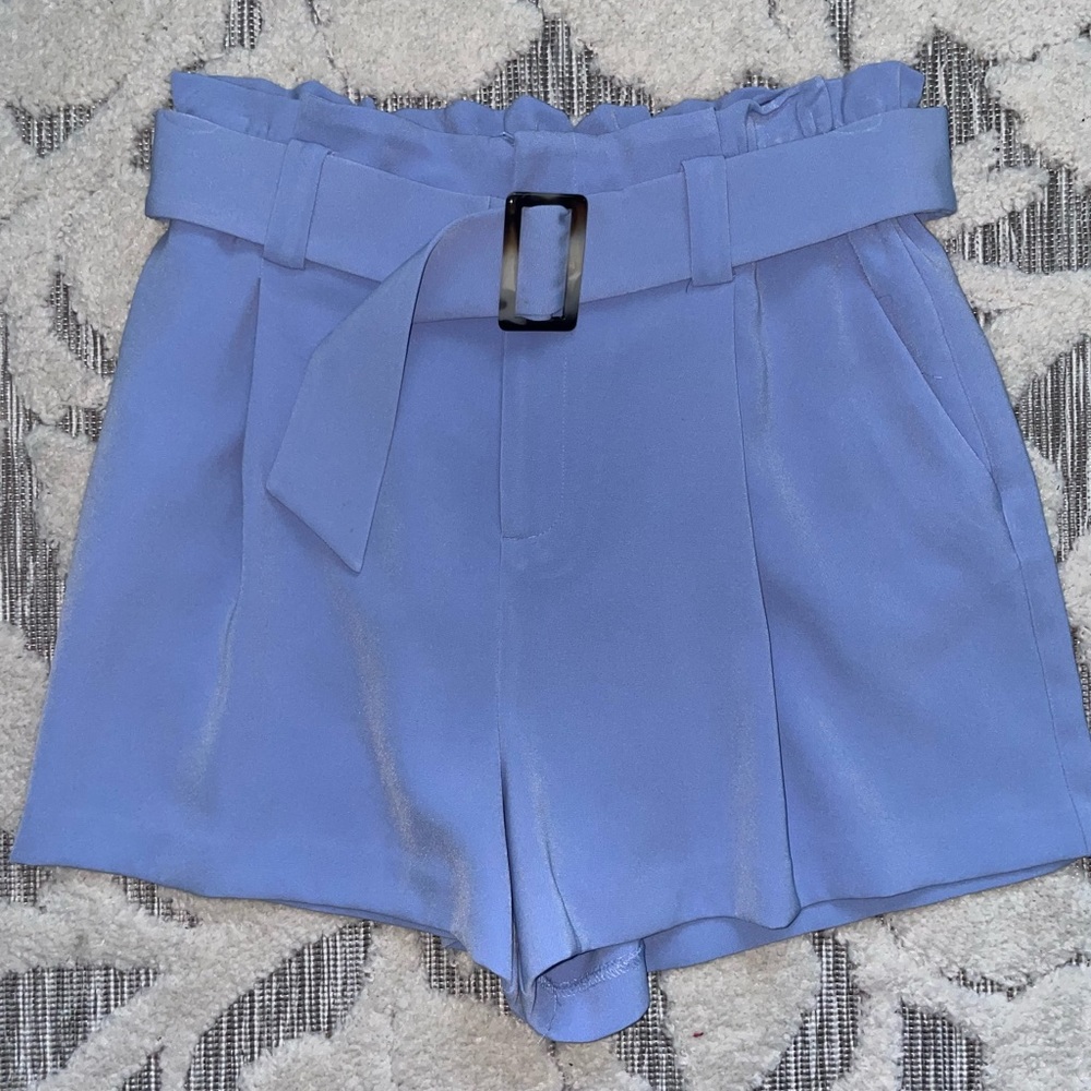 Baby Blue Belted Flowy Shorts